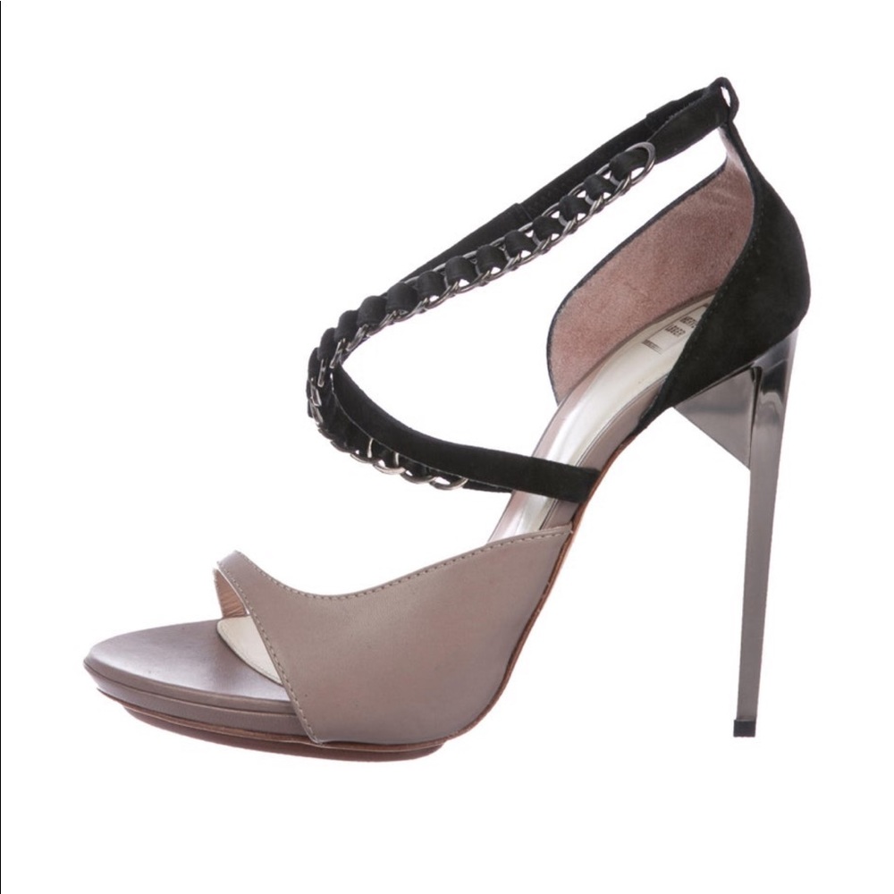 Herve Leger grey and black chain sandals sz 38.5